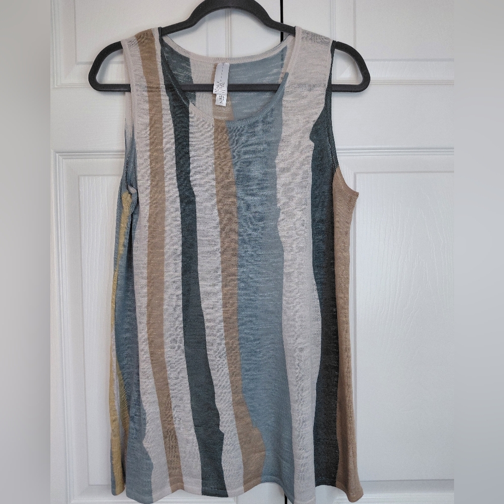 Marla Wynne Womens Sleeveless Striped Knit Tank Top - Multi Blue/Tan Size L